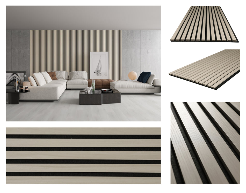 Wood Acoustic Slat Wall Panel 106.3 in. x 20.5 in. x 0.8 in. with MDF Slats and PET Felt Backing