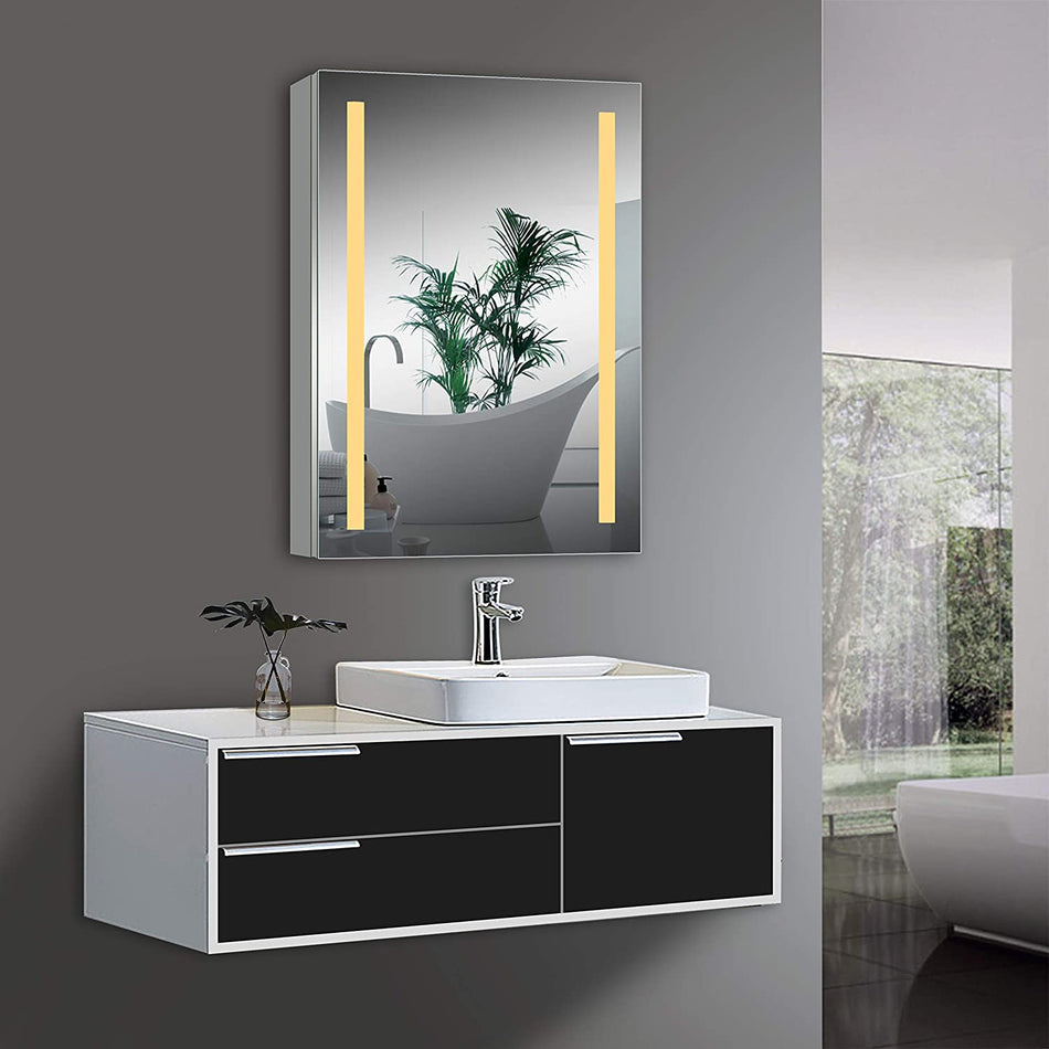 Pearl 20 in. W x 28 in. H LED Medicine Cabinet with Shaver Socket and Glass Shelves