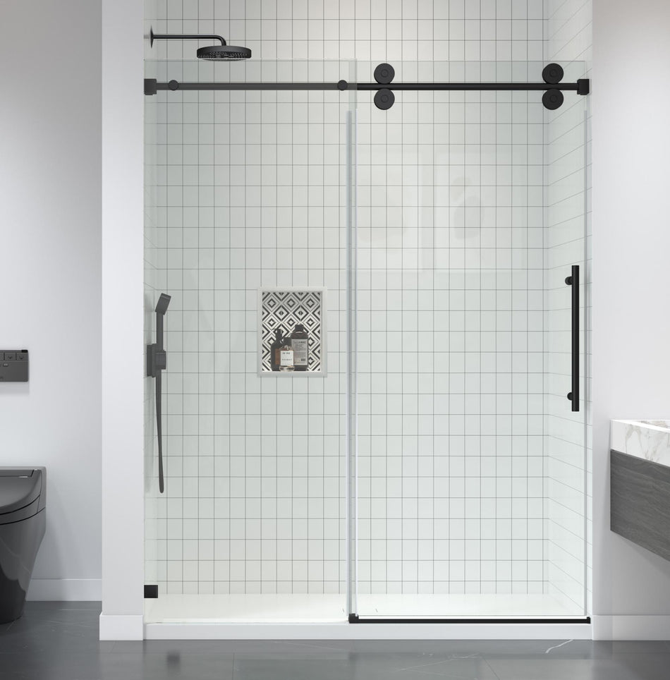 Italy Frameless Sliding Shower Door with 3/8 in. Tempered Glass and Multiple Hardware Finish Options