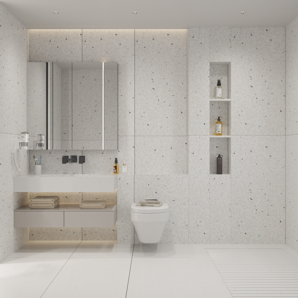 White Diamond Stone 94.49 in. x 39.37 in. Waterproof PVC Wall Panel with Gloss Finish