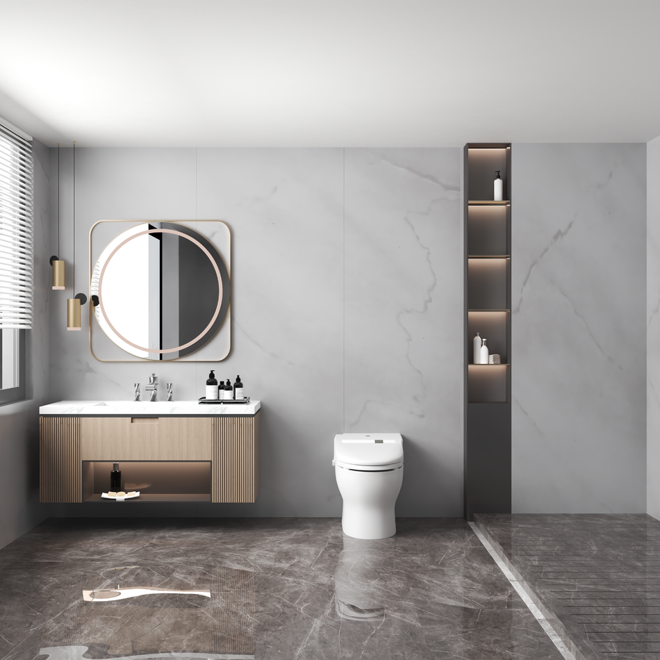 Light Grey Marble 94.49 in. x 39.37 in. Waterproof PVC Wall Panel with Gloss Finish