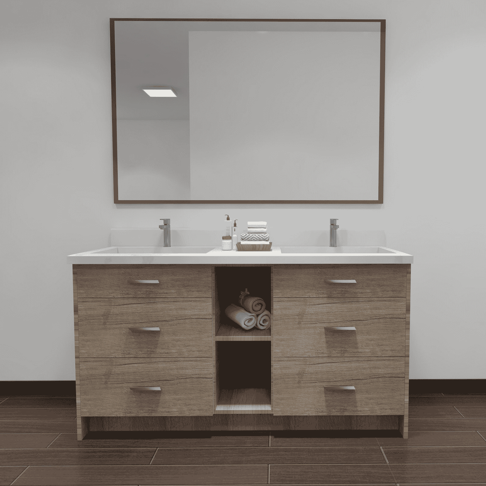 Sarasota 61 in. Freestanding Double Bathroom Vanity Base with Soft-Close Doors and Drawers