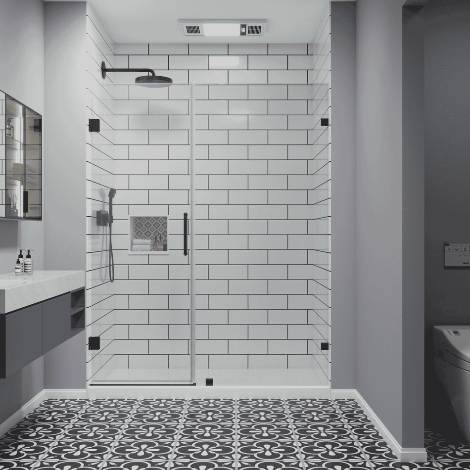 Switzerland X Frameless Inline Swing Shower Door with Fixed Panel with 3/8 in. Tempered Glass and Multiple Hardware Finish Options