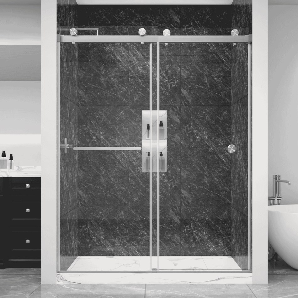 Canada Frameless Bypass Sliding Shower Door with 3/8 in. Tempered Glass and Multiple Hardware Finish Options