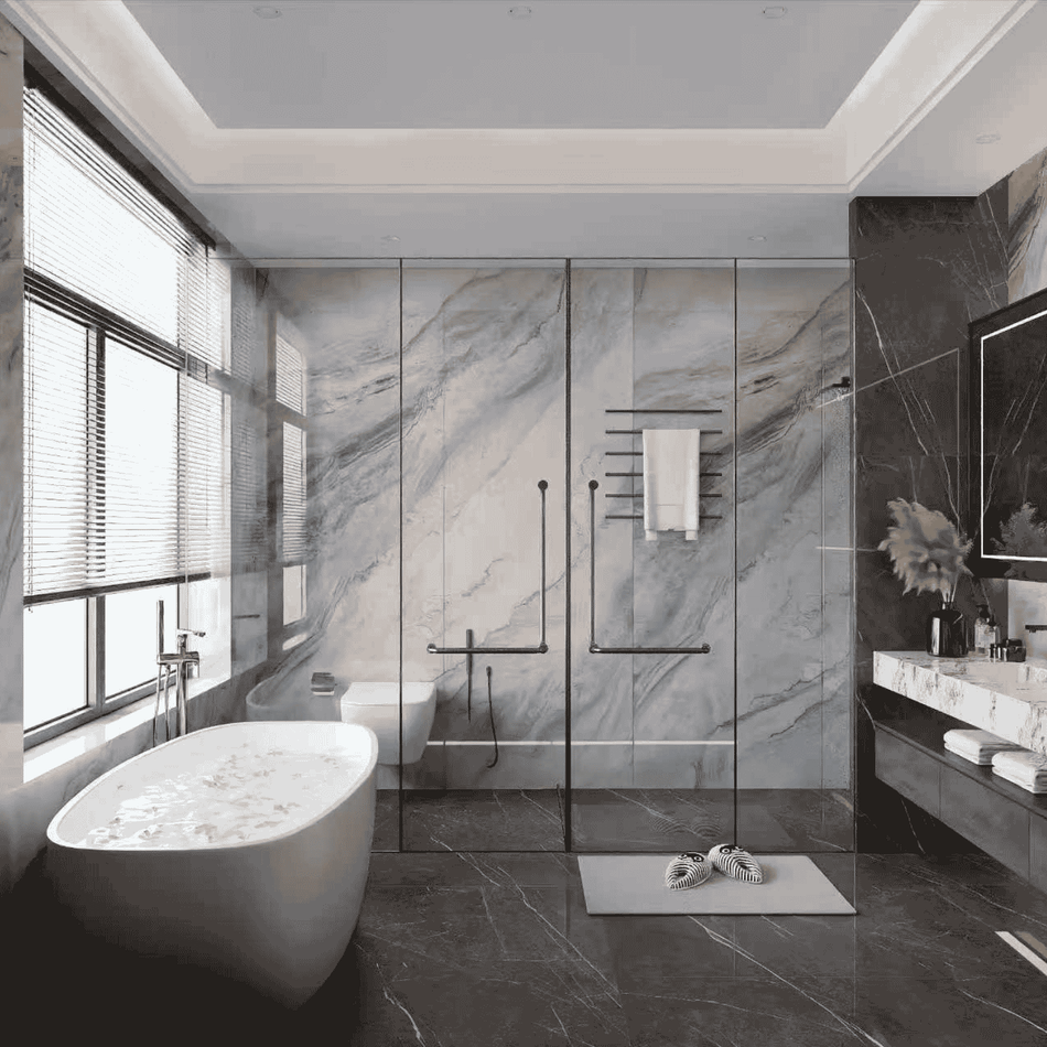 Mystic Vein 96.06 in. x 39.37 in. Waterproof PVC Shower Wall Panel with Grout-Free Easy-Clean Surface