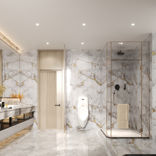 Golden Glacier 96.06 in. x 39.37 in. Waterproof PVC Shower Wall Panel with Grout-Free Easy-Clean Surface
