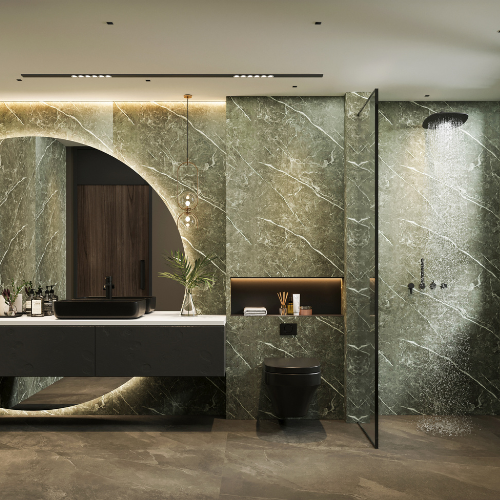 Graphite Quartz Matt 96.06 in. x 39.37 in. Waterproof PVC Shower Wall Panel with Grout-Free Easy-Clean Surface