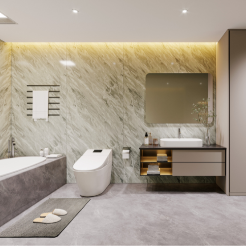 Ocean Marble 96.06 in. x 39.37 in. Waterproof PVC Shower Wall Panel with Grout-Free Easy-Clean Surface