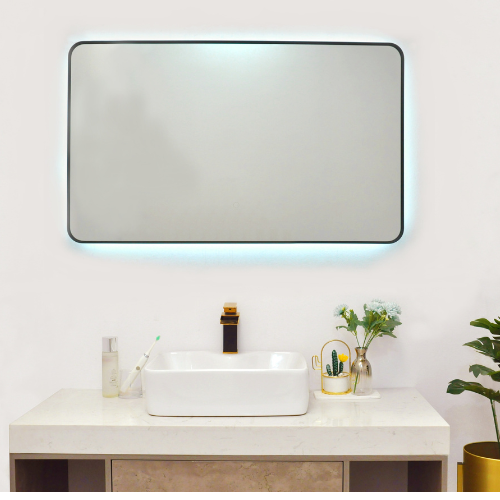 Leon 40 in. W x 24 in. H Backlit LED Bathroom Mirror with Black Aluminum Frame with Touch Sensor and Three Color Temperatures