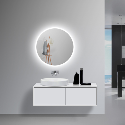 Lilac Round LED Bathroom Mirror with Dimmable Lighting and Infrared Sensor Switch