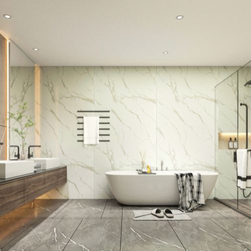 Silky Marble 96.06 in. x 39.37 in. Waterproof PVC Shower Wall Panel with Grout-Free Easy-Clean Surface