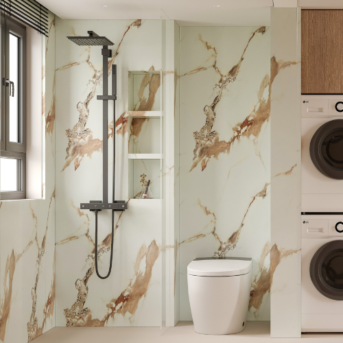 White Rock 96.06 in. x 39.37 in. Waterproof PVC Shower Wall Panel with Grout-Free Easy-Clean Surface